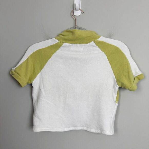 BUCKETLIST | Olive Green and White Cropped Polo Style Shirt Women’s Size Large - Picture 7 of 7